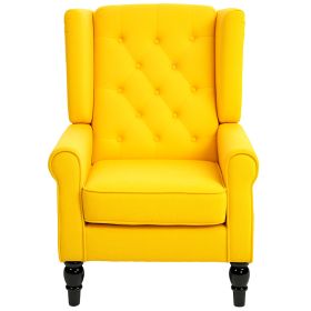Wingback Accent Chair For Living Room, Button-Tufted Lounge Chair With Round Armrests And Wood Legs, Yellow