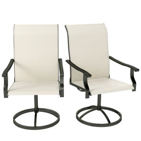 Patio Swivel Chairs Set Of 2, High Back Patio Dining Chairs With All-Weather Mesh For Backyard, Lawn, Garden, Beige