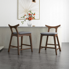 Hester Solid Wood Upholstered Square Bar Chair  Set Of 2