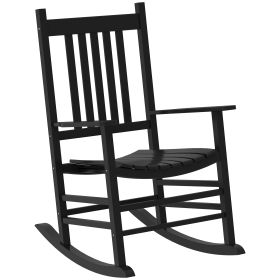 Porch Perfection Black Slatted Wooden Rocking Chairs With Armrests For Balcony