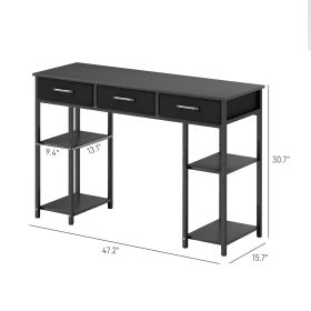 47 Small Computer Desk, Writing Desk With Fabric Drawers, Home Office Desk With Adjustable Shelves, Black