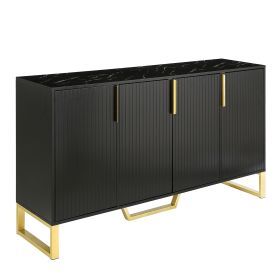 TREXM Modern Sideboard 4 Doors, Metal Handles & Legs, Adjustable Shelves Cabinet