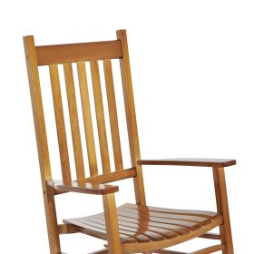 Wooden Outdoor Rocking Chair With Armrests, High Back For Garden, Patio, Balcony, Porch, Natural