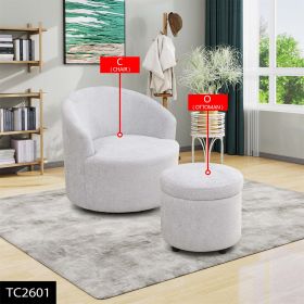 Sofa Stool Set With Storage Function, Grey-White Breathable Sackcloth