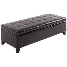 51 Tufted Storage Ottoman Bench, Dark Brown Faux Leather For Living Room, Bedroom, Entryway