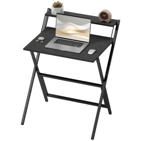 Folding Computer Desk, 27.6 Foldable Desk With Monitor Shelf For Small Space, Home Office, Study, Easy Assembly, Black