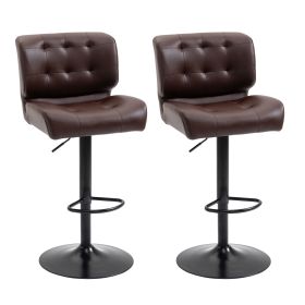 HOMCOM Adjustable Bar Stools Set of 2 High Bar Chairs with Thick Padded Cushion Metal Footrest for Home Bar Kitchen Counter Brown