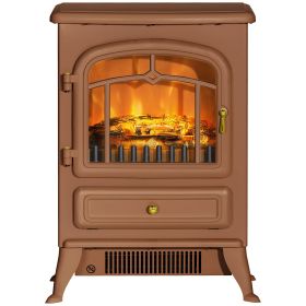 HOMCOM Electric Freestanding Fireplace Stove with Realistic LED Flames and Logs, 750W/1500W, Dark Brown