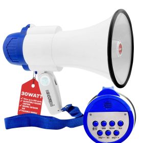 5 Core Megaphone Bullhorn Speaker 30W Bull Horn Battery Power Mini Cheer Megafono 800 Feet Range Loudspeaker W Siren Recording Ergonomic Handle f