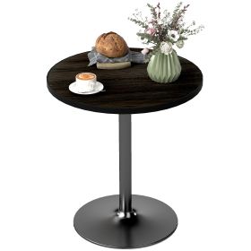 Round Dining Table For 2-4 People, Small Kitchen Table With Wood Grain Top, Black