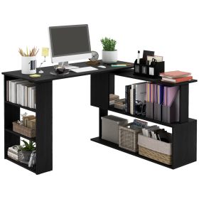 Black L-Shaped Desk 360Rotating Home Office Corner Computer Desk With Storage
