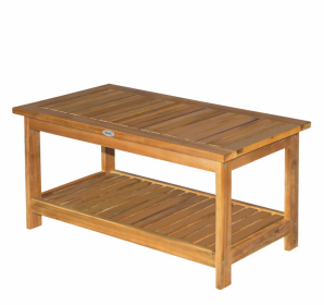 Outdoor Buffet Bar Table 2-Shelf Acacia Wood Storage Organizer Natural Teak Finish