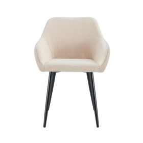 Leisure Modern Living Dining Room Accent Arm Chairs Club Guest With Strong Black Metal Legs, Set Of 2, TEDDY Fabric Beige (Option: BeigeBlack)