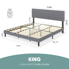 The Headboard Is Made Of Grey Sponge Soft Packaging, The Bed Board Is Wooden And The Bed Frame Is Iron (Option: King)