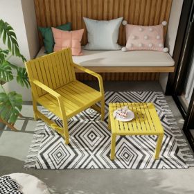 2-Piece Indoo Outdoor Furniture Set 1 Chairs & 1 Coffee Tables Waterproof PP Material - Easy Assembly Patio Conversation Set (Color: Yellow)