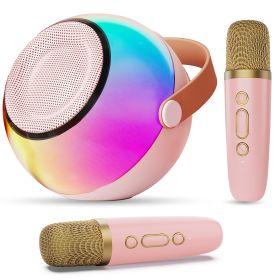 D25 Mini Karaoke Machine With Dazzling Lights And Wireless Microphones (Option: Pink-Two)
