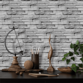 12 Pcs Grey Stone Brick Marble Peel And Stick Wallpaper Splash Proof And Moisture Proof Hanging Decorative Tiles Easy To Clean & Cut (PCS: 24FG-L011)