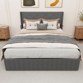 Full Size Bed Frame With Gas Lift Storage Bed With Modern Wingback Headboard, USB (Option: Dark Gray)