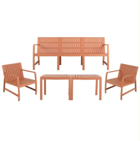 5-Piece Indoor Outdoor Furniture Set - 3-Seater Sofa ,2 Chairs & 2 Coffee Tables Waterproof PP Material - Easy Assembly Patio Conversation Set (Option: Apricot Brown)