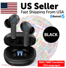 Translator Earbuds 144 Languages Real Time Online OffLine Translation Earphones (Color: Black)